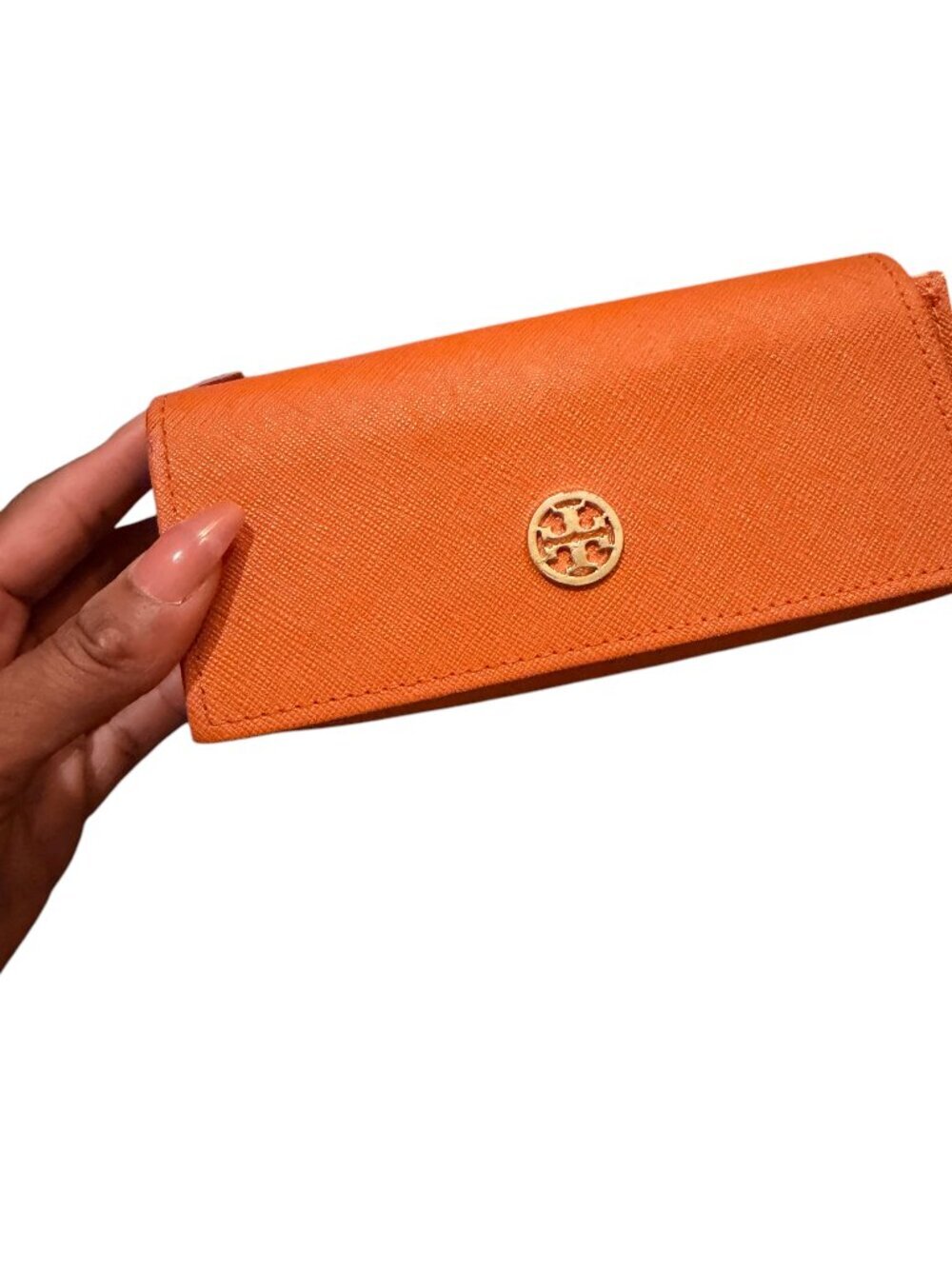 Tory Burch Authentic Eyewear | Orange Glasses case with Gold Emblem - Picture 1 of 3